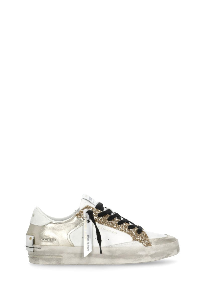Crime London White Sk8 Deluxe Gold Strass Sneakers