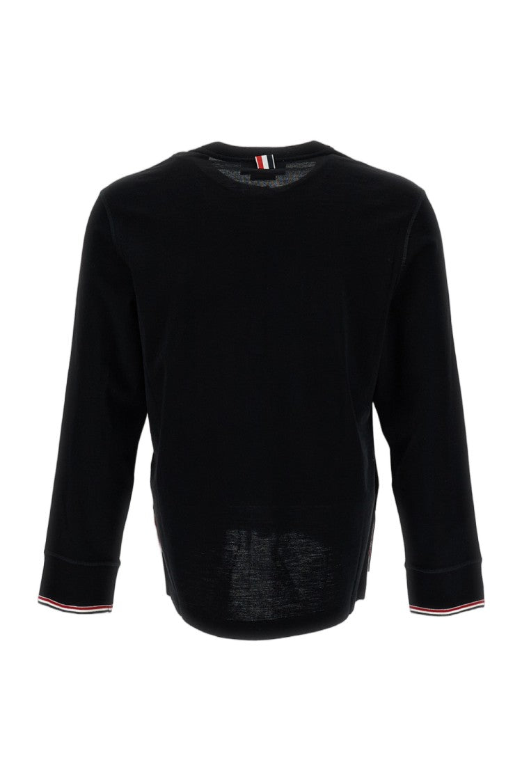 Thom Browne Black Ls Henley Tricolor Striped Wool Top