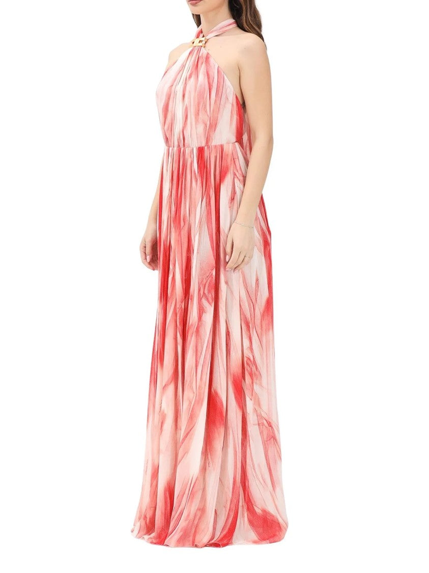 Elisabetta Franchi Red Viscose Voile Long Dress