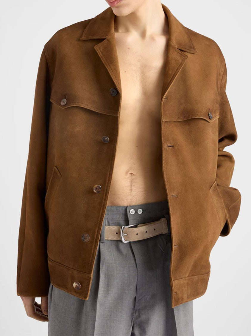 Prada Blouson Straight-Cut Lambskin Suede Jacket