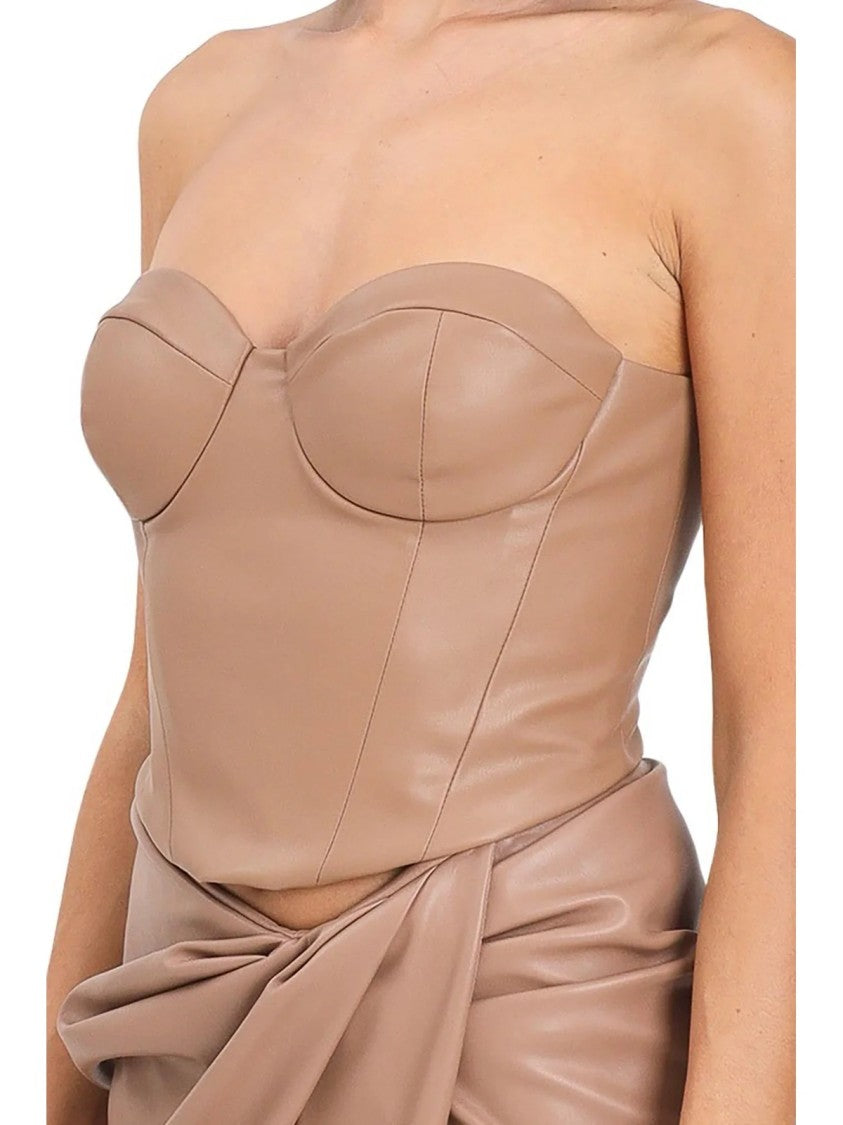 Alma Sanchez Strapless Corset Bustier Top In Smooth Beige Faux Leather