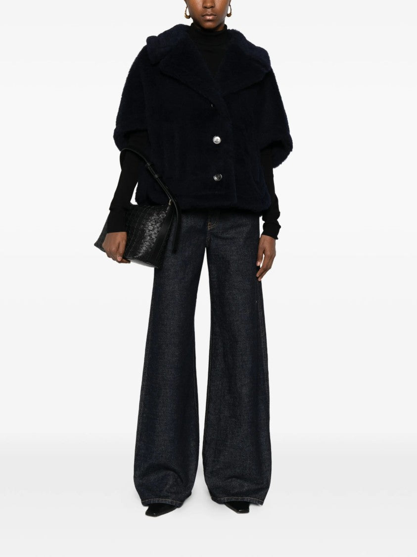 Max Mara Black Mxacorvi Plush Cape-Style Jacket