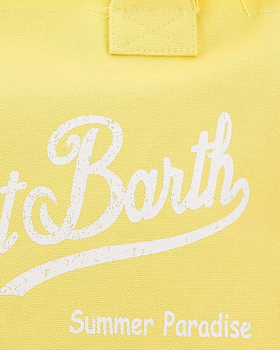Mc2 Saint Barth Cotton Canvas Tote Bag With Fringed Edges And Logo