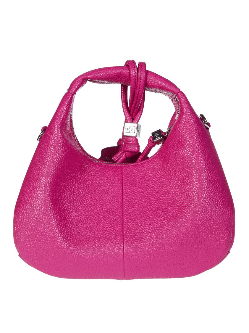 Ganni Vibrant Pink Hobo Mini Grained Handbag