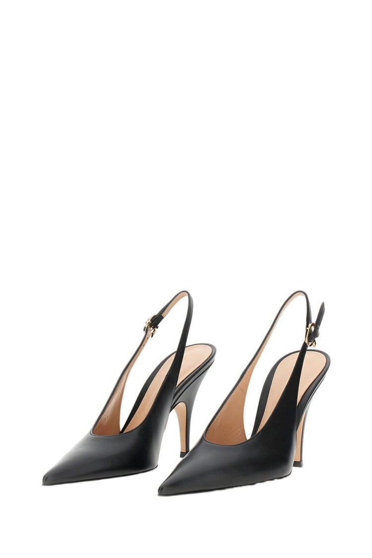 Gianvito Rossi Black Sofia Sling Vitello Leather Slingback Shoes