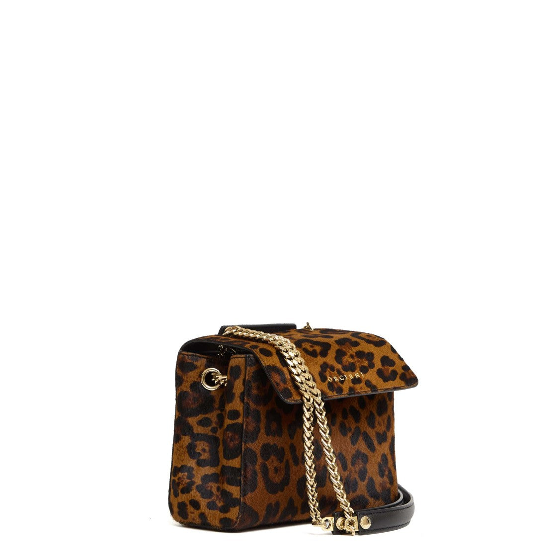 Orciani Compact Leopard Print Handbag With Chain Straps