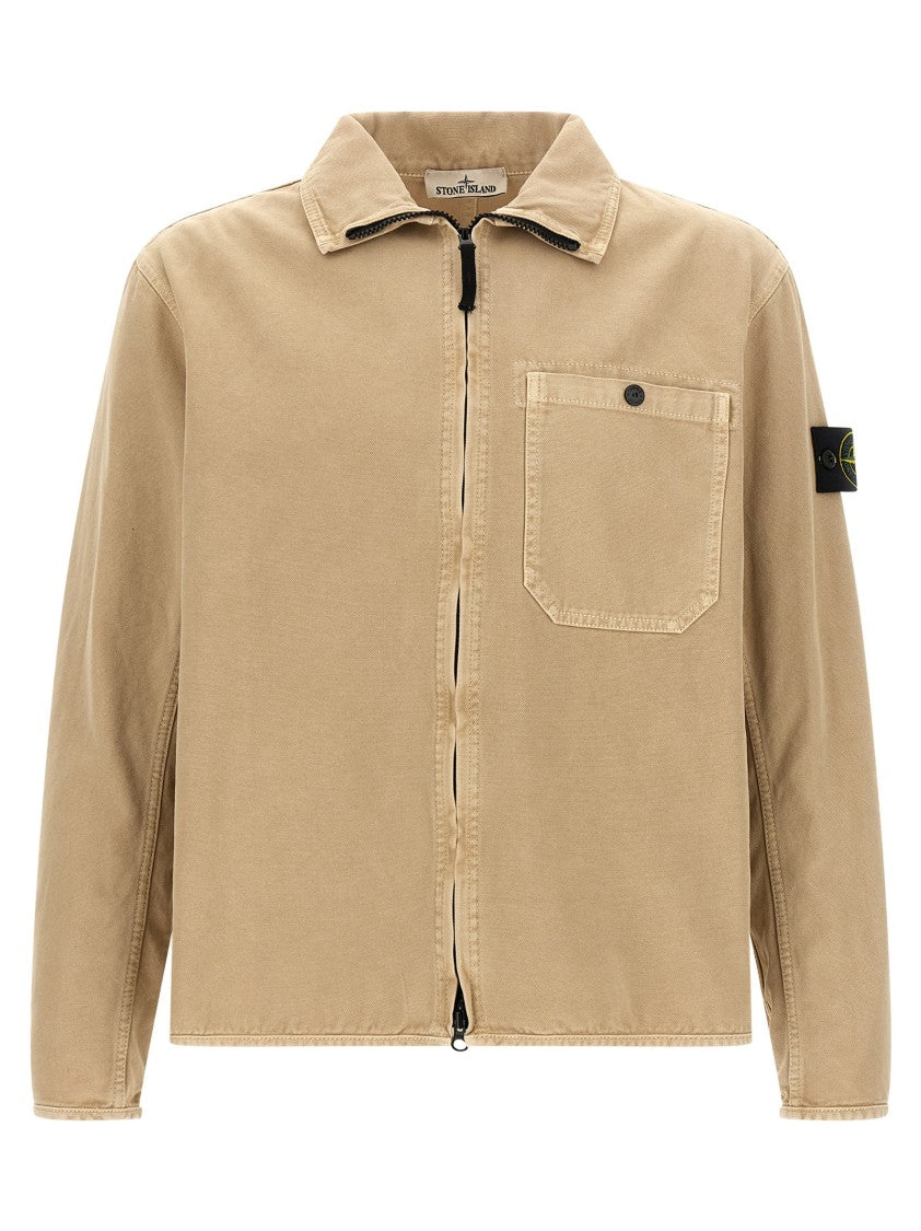 Stone Island Garment-Dyed Panama Cotton Overshirt With Fold-Up Turtleneck