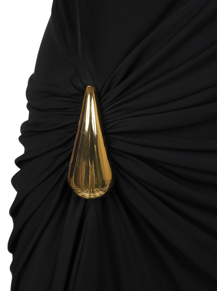 Bottega Veneta One-Shoulder Black Dress With Gold Accents