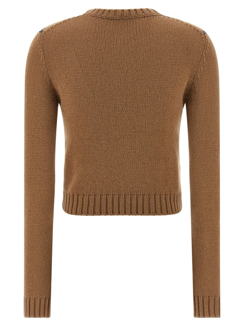 Prada Cropped Cashmere Sweater With Argyle Pattern And Embroidered Logo