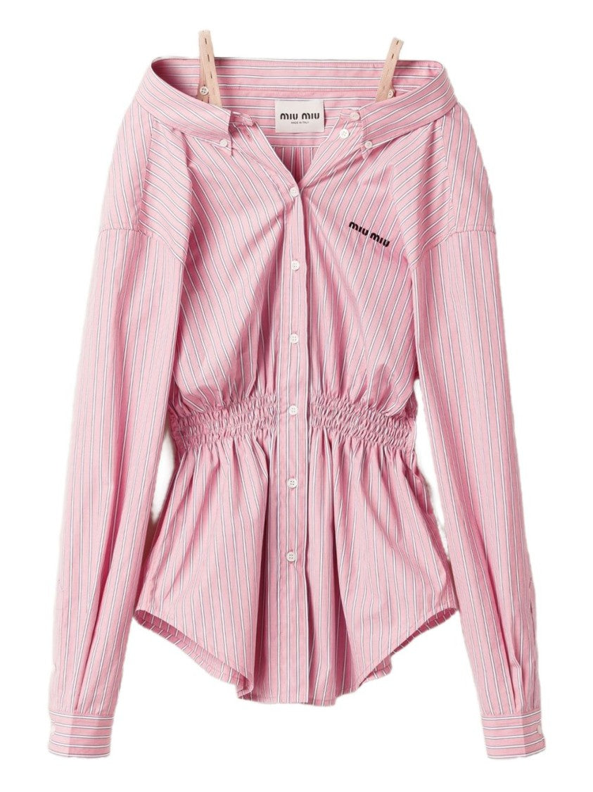 Miu Miu Striped Poplin Fitted Shirt Dress