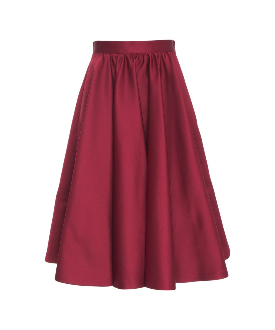 Max Mara Flared Midi Skirt With Gathered Waistline And Vibrant Red Hue