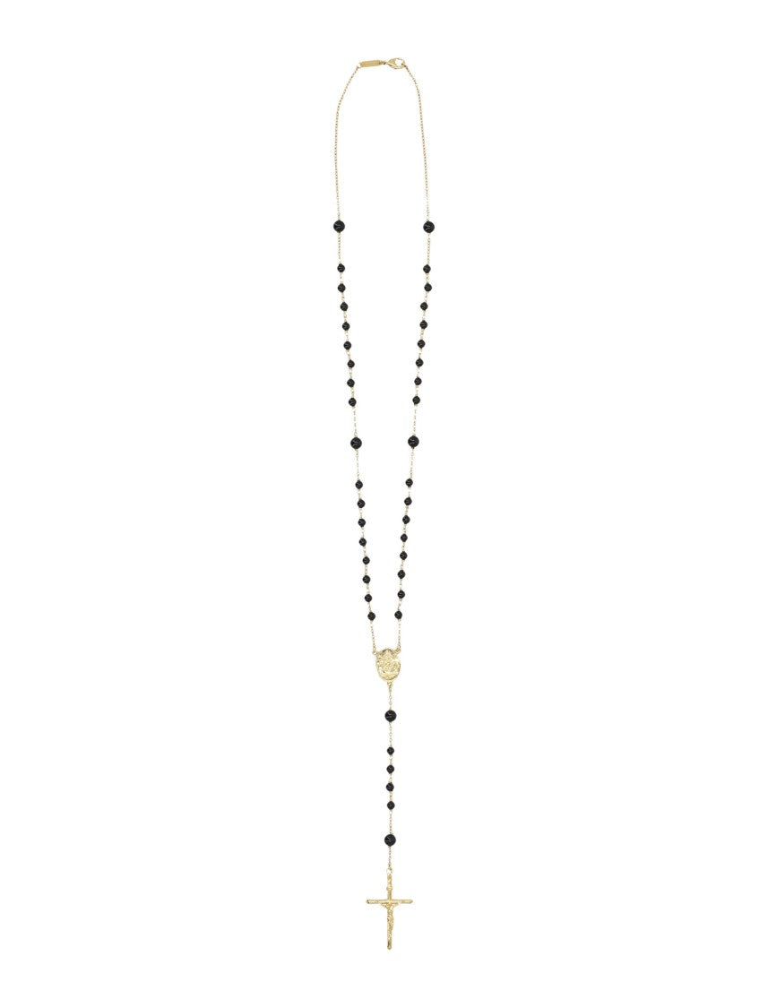 Dolce & Gabbana Polished Black Jade Rosary Necklace With Cross