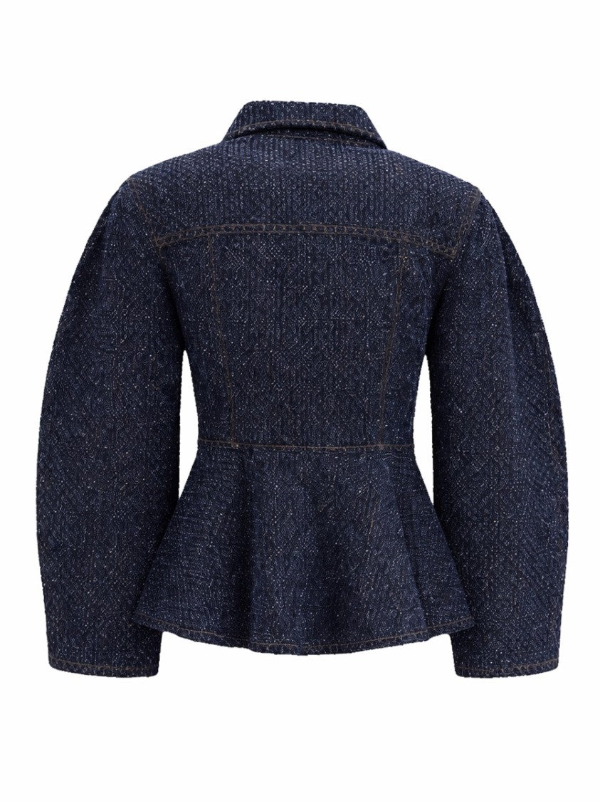 Ganni Neutrals Peplum Structured Organic Cotton Jacket