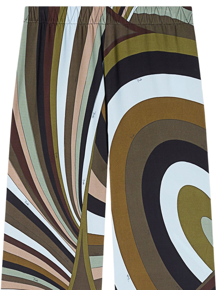 Emilio Pucci Stretch Viscose Pants With Iridescent Print And Logo Details