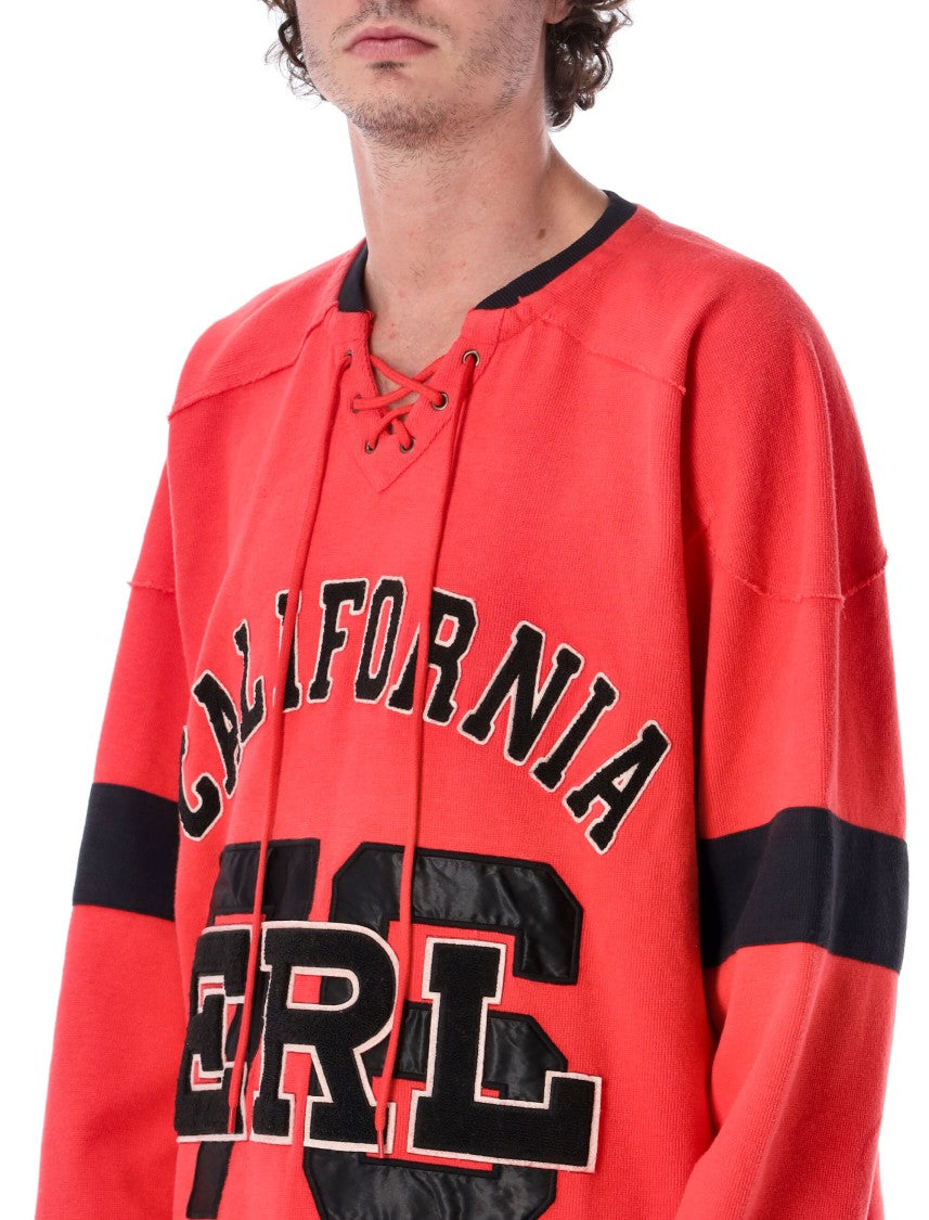 Erl Red Hockey Lace-Up Boxy Sweatshirt