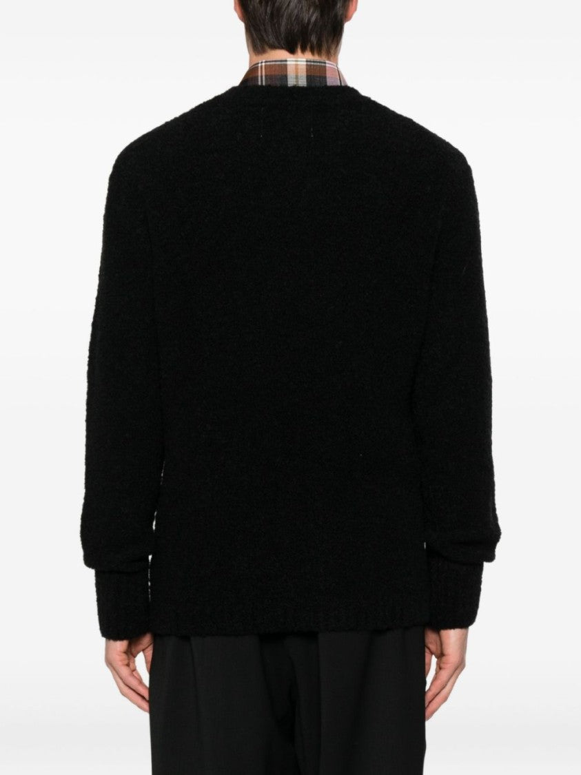 Seven Gauge Textured Black Crewneck Sweater With Relaxed Fit