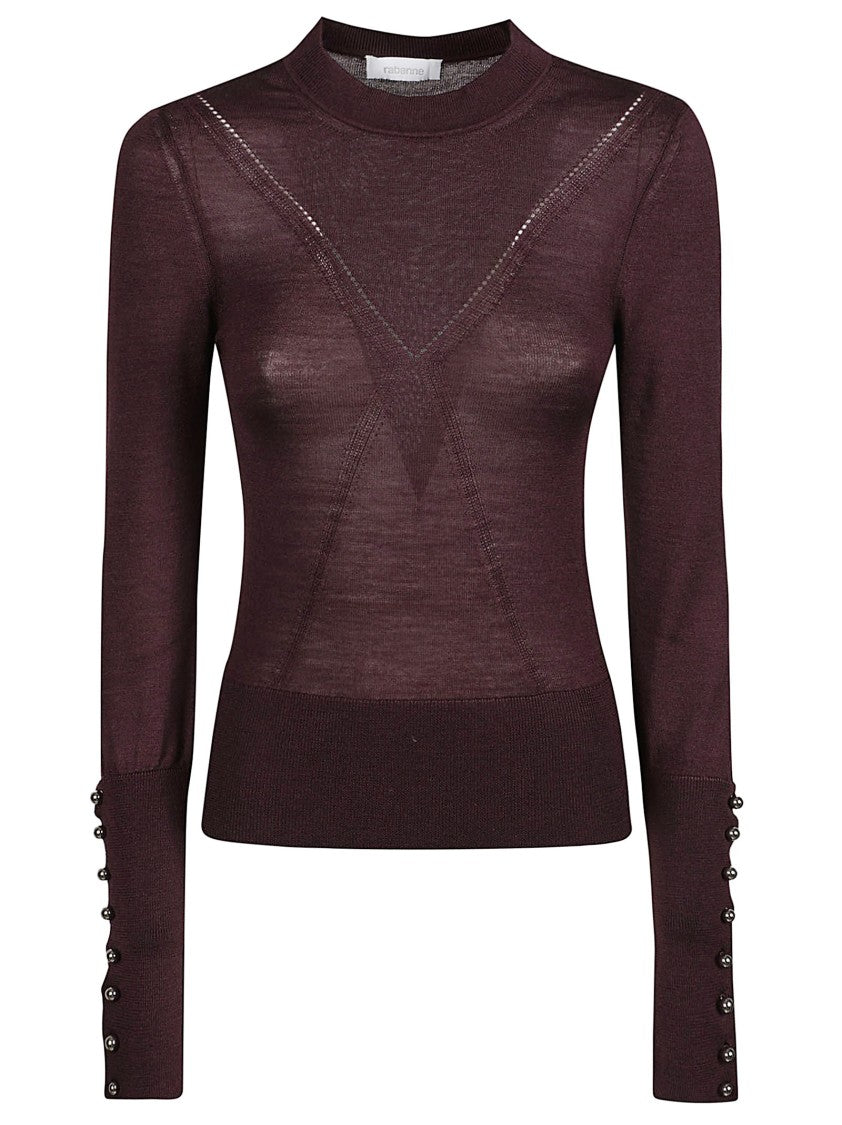 Rabanne Round Neck Long Sleeve Sweater With Geometric Knit Patterns