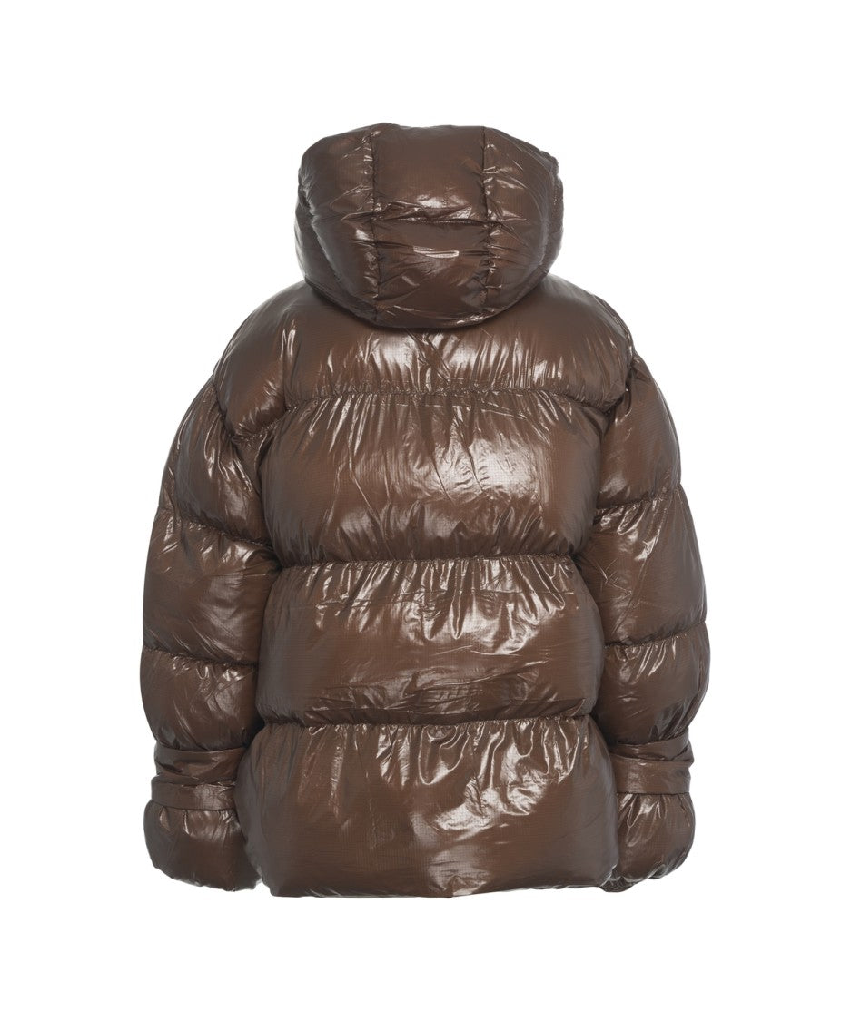 Oval Square Padded Brown Coat With Concealed Zipper