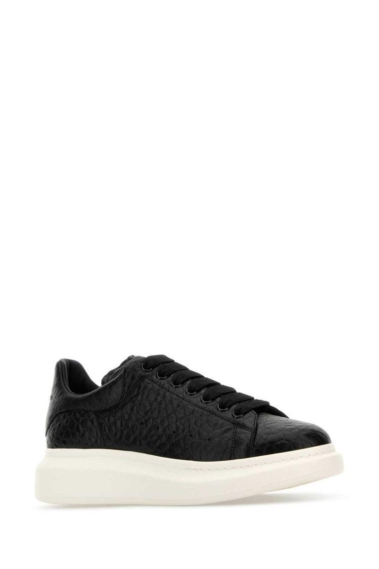 Alexander Mcqueen Black Leather Sneakers With Black Leather Heel
