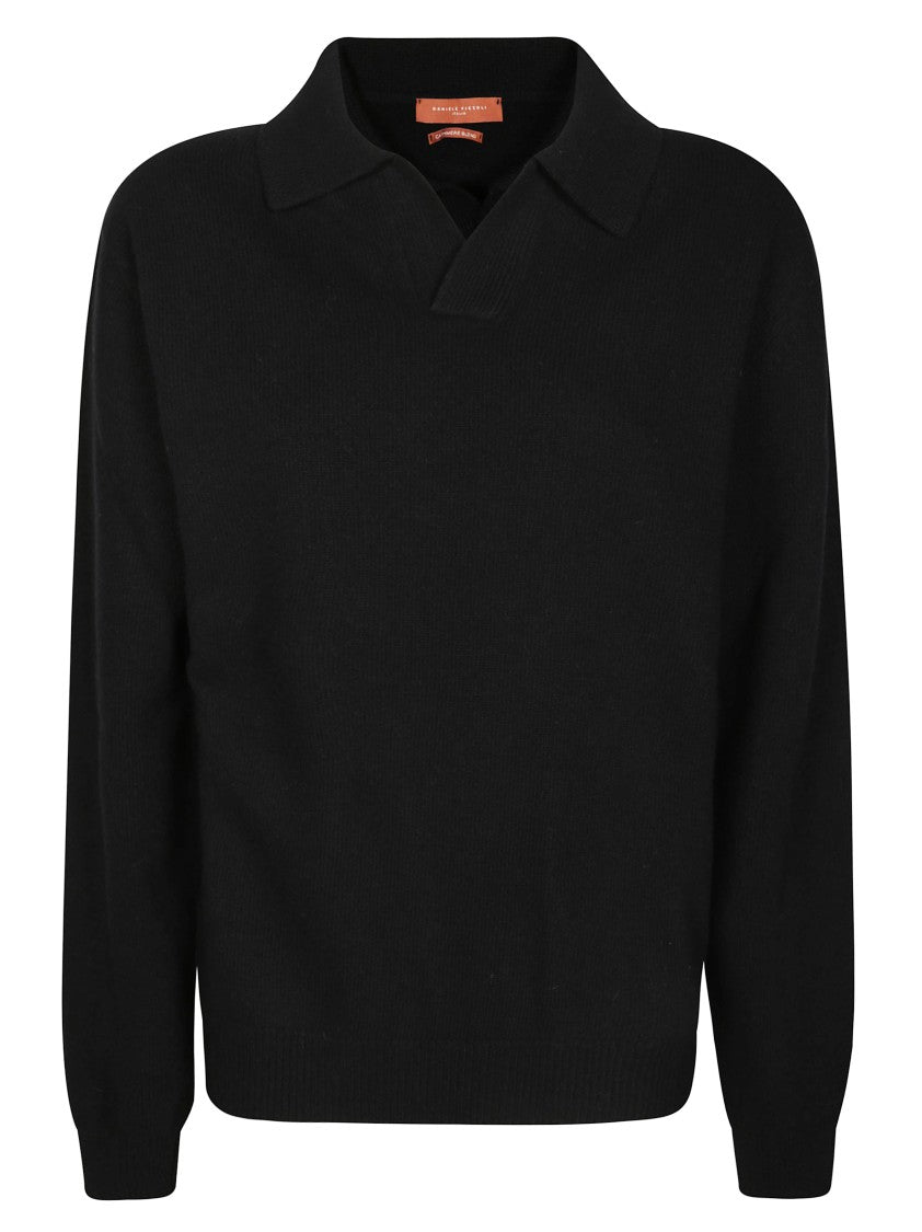 Daniele Fiesoli Long-Sleeve Knit Polo Sweater With Classic Collar And Ribbed Cuffs