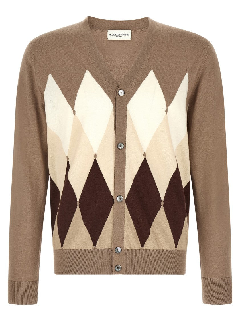 Ballantyne Argyle Pattern Cotton-Cashmere Cardigan