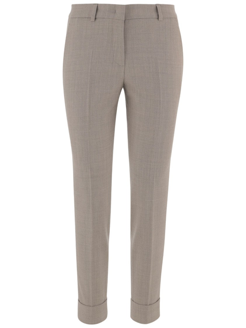 Ql2 Beige Belted Stretch Wool Straight-Leg Pants