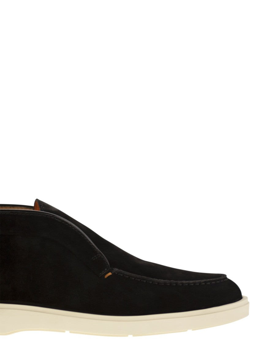 Santoni Black Suede Desert Boot