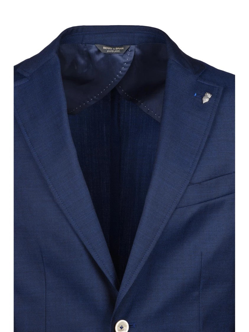 Berry & Brian Blue Rounded Two-Button Virgin Wool Blazer