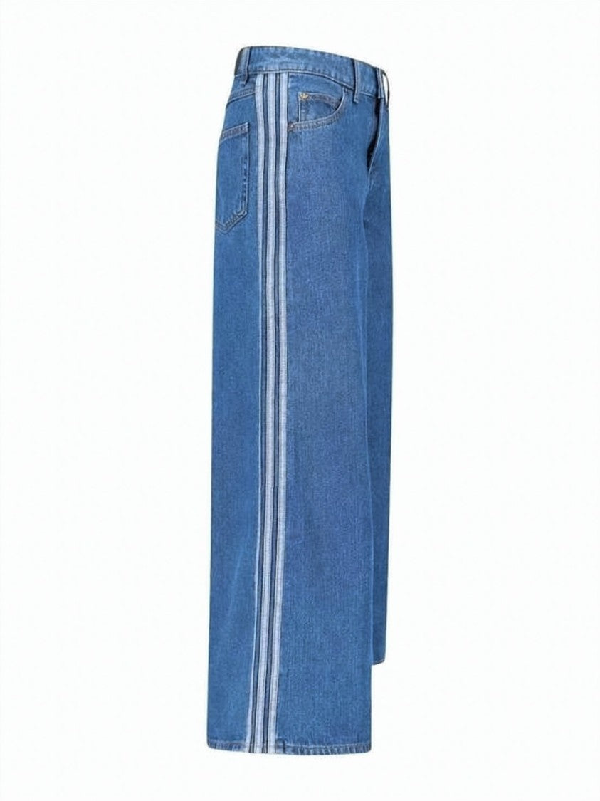 Adidas Blue High-Waisted Wide-Leg Cotton Pants