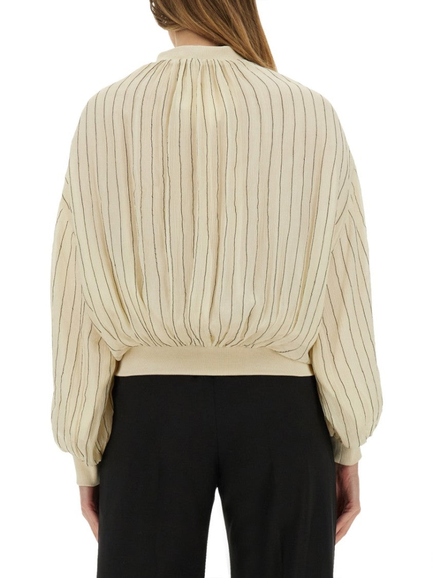 Alysi Silk Bomber Jacket With Subtle Stripes