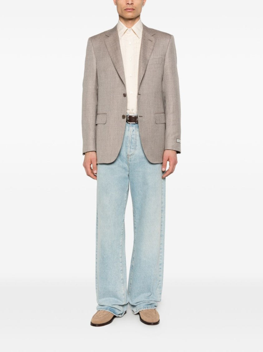 Lardini Textured Cream Button-Up Shirt With Long Sleeves