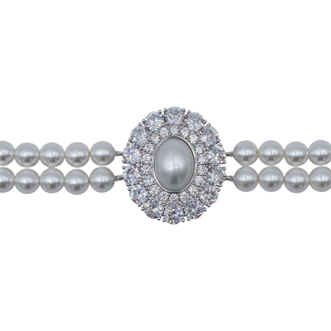 Self-Portrait Double Row Pearl Bracelet With Crystal Accents