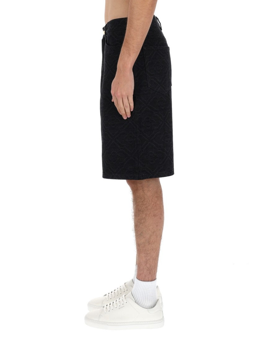 Casablanca Neutrals Laser Monogram Embossed Cotton Shorts