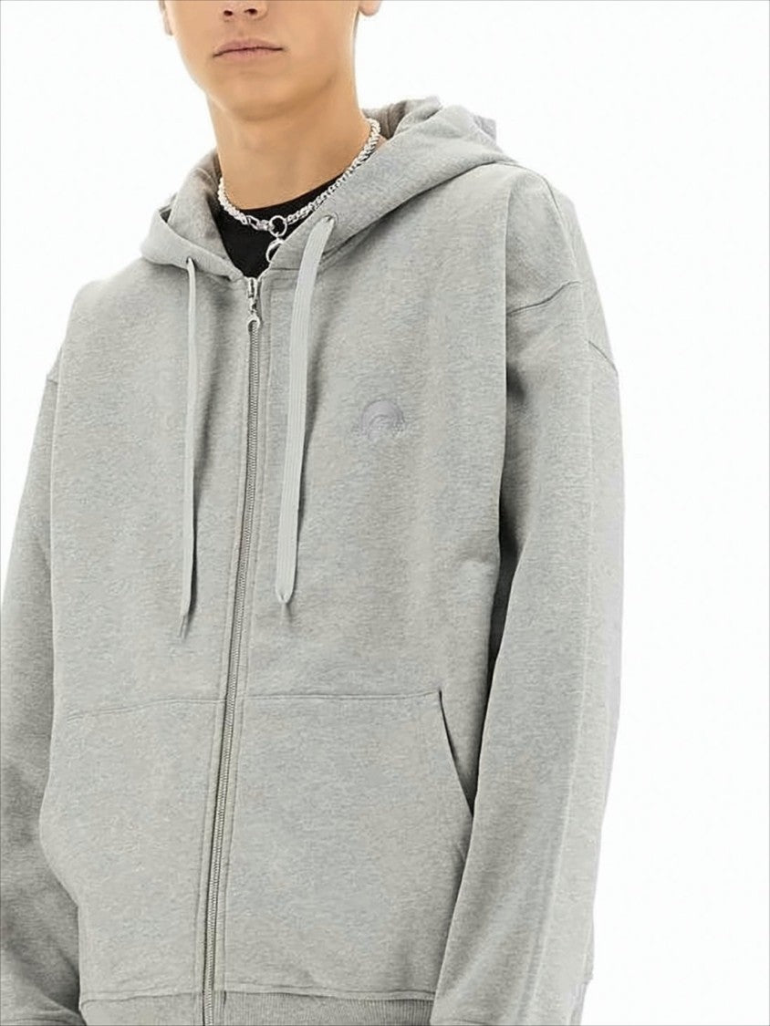 Marine Serre Relaxed Fit Grey Hoodie With Adjustable Hood And Zip Closure