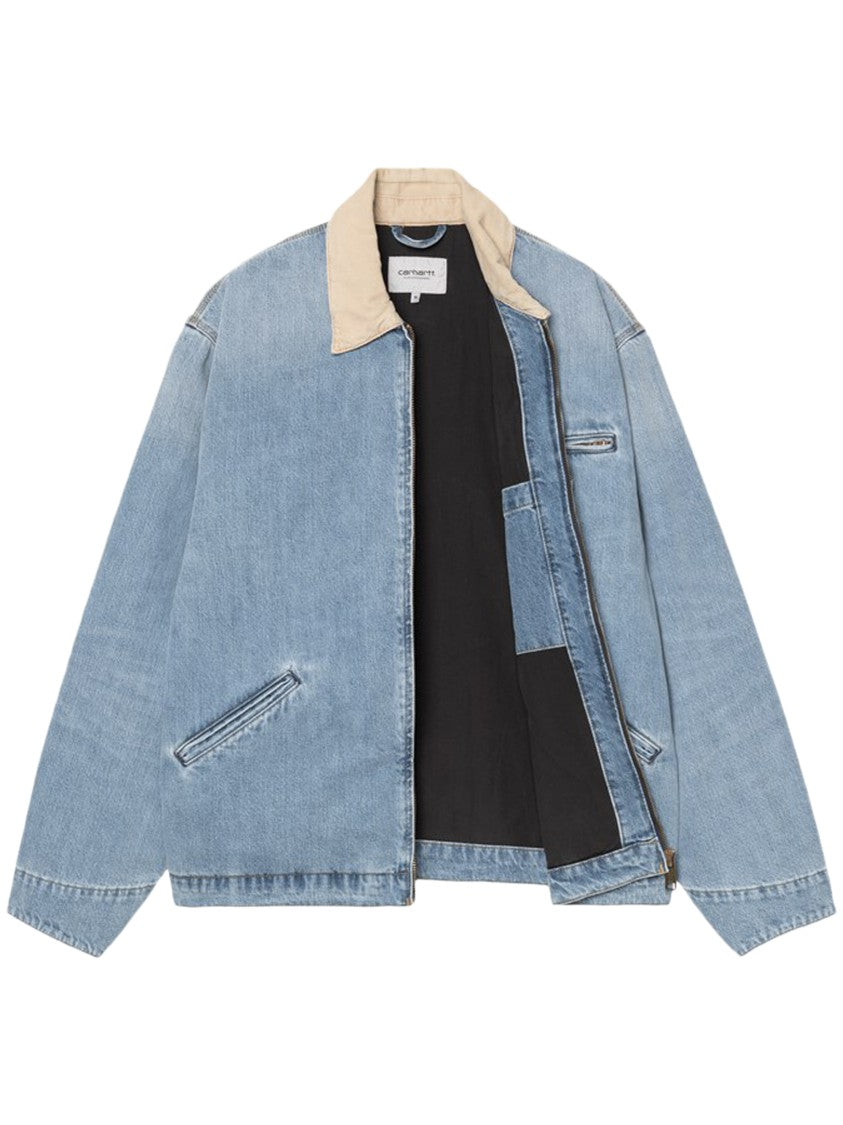Carhartt Wip Light Blue Denim Jacket With Beige Corduroy Collar