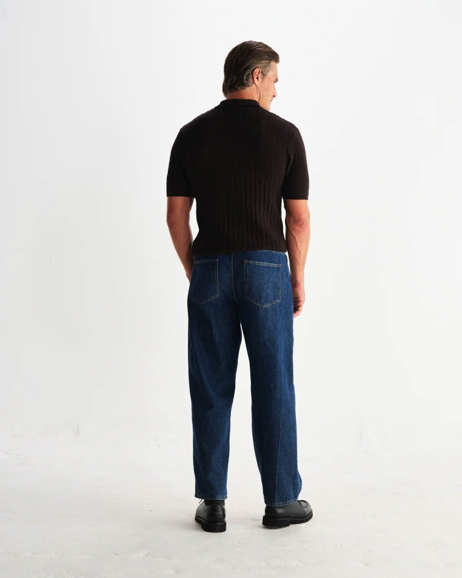 Wax London Dark Brown Ribbed Zip Closure Polo Shirt