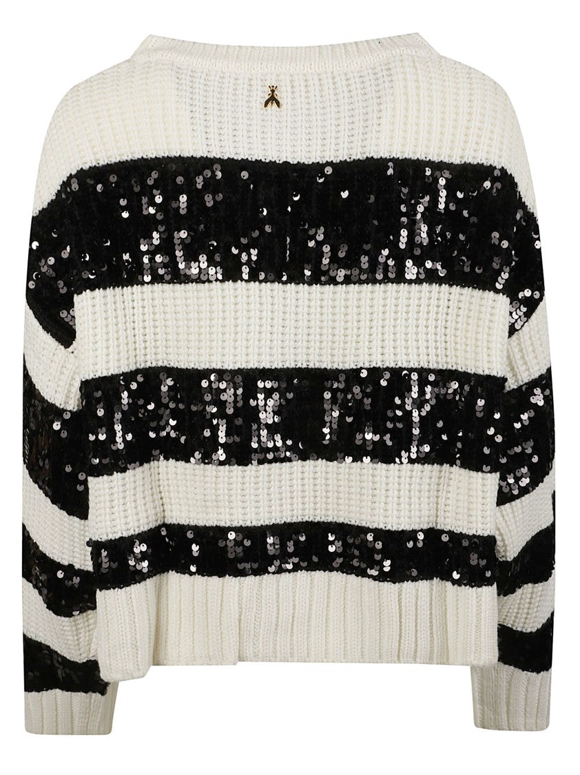 Patrizia Pepe Cropped Sequined Bands Acrylic-Wool Sweatshirt