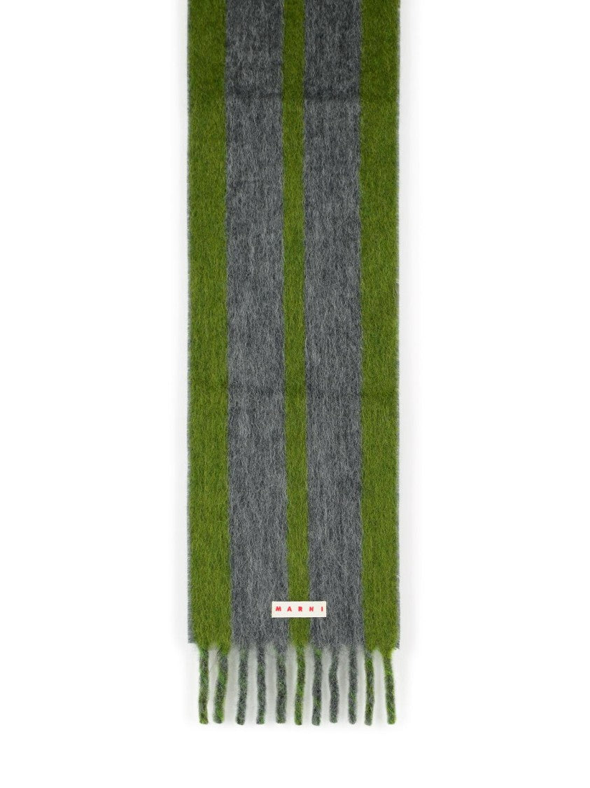 Marni Grey Mohair Blend Scarf With Fringes