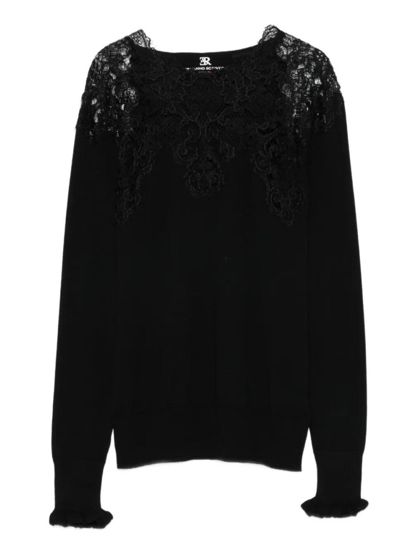 Ermanno Scervino Long Sleeve Sweater With Lace Overlay