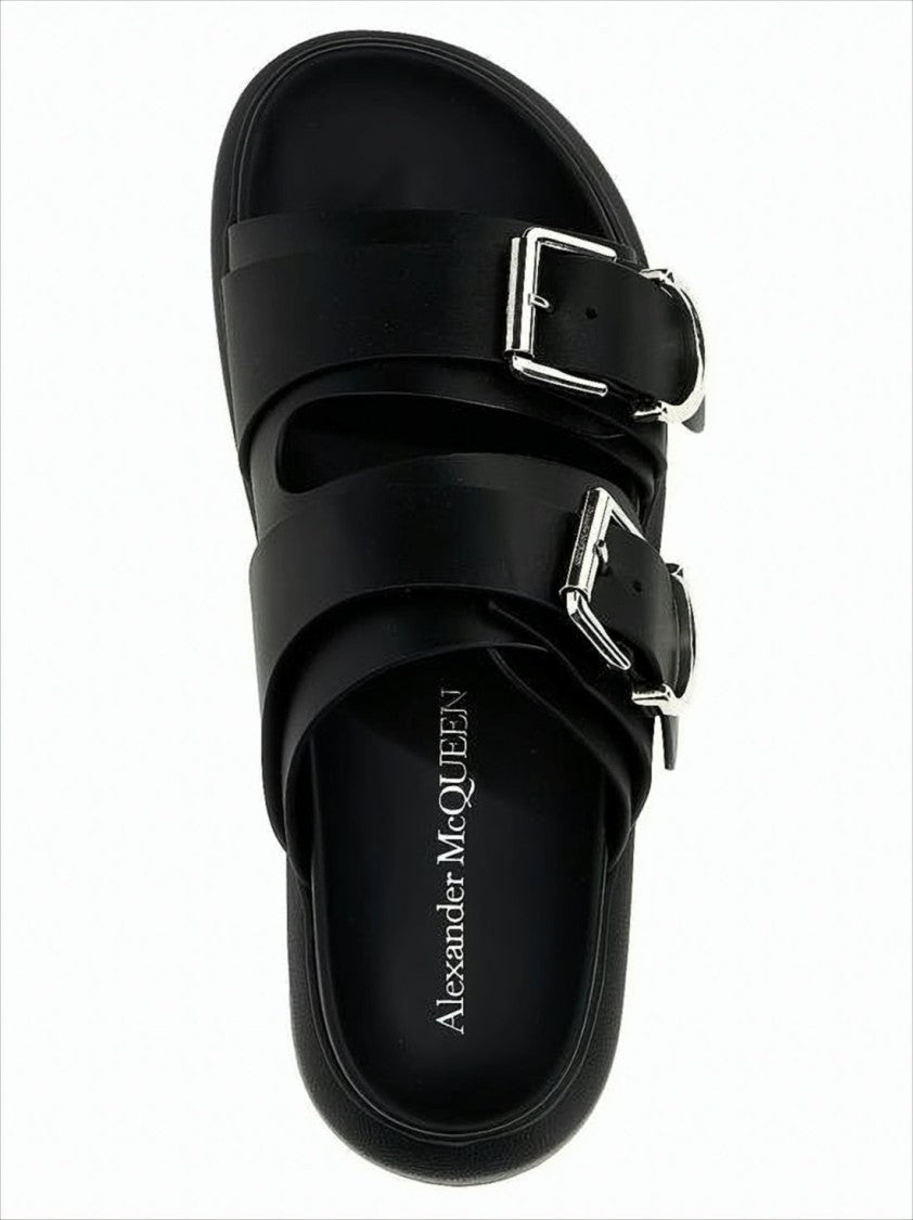 Alexander Mcqueen Black Mule Sandals With Dual Strap