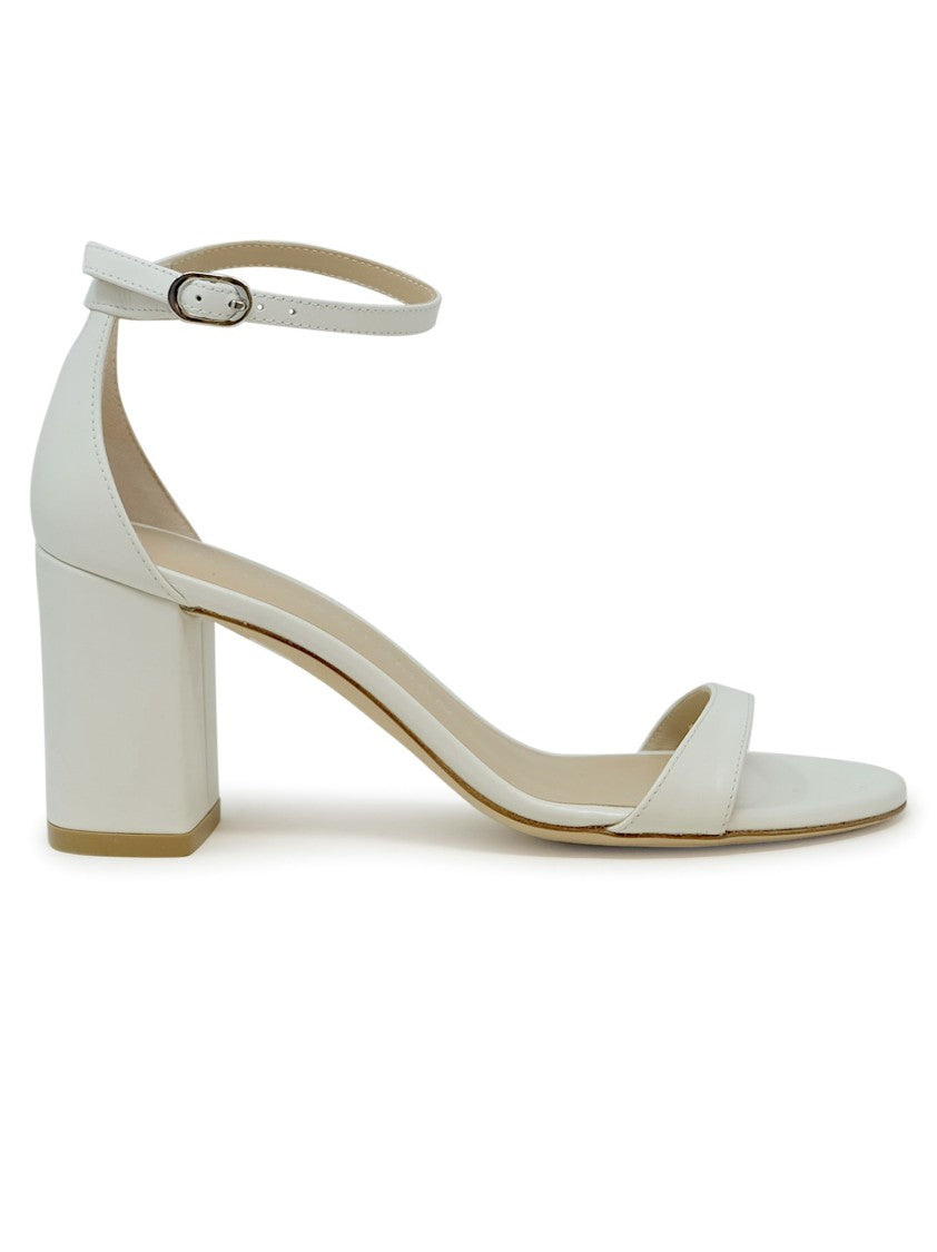 Stuart Weitzman White Leather Nudist 75 Block Sandals