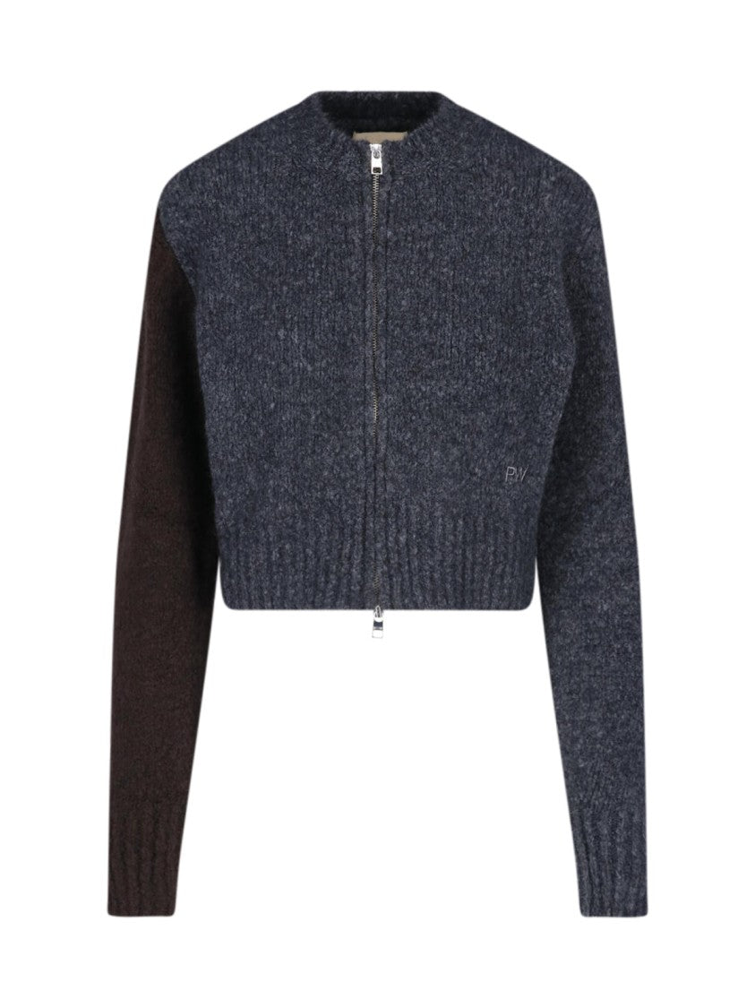 Paloma Wool Jane Grey Bicolor Zip-Up Cropped Wool-Blend Cardigan