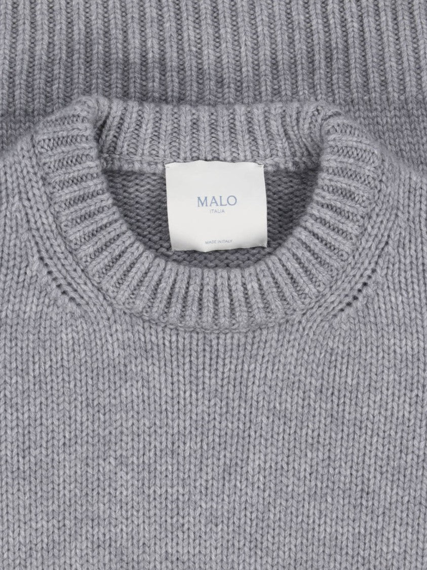Malo Grey Ribbed Crewneck Cashmere Sweater