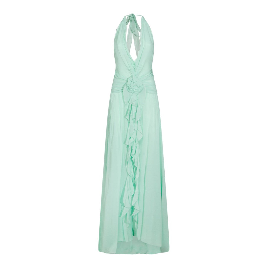 Blumarine Light Green Viscose Maxi Dress With Draped Details