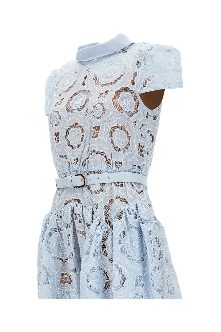 Self-Portrait Floral Lace Midi Dress With Refined Collar And Detachable Belt