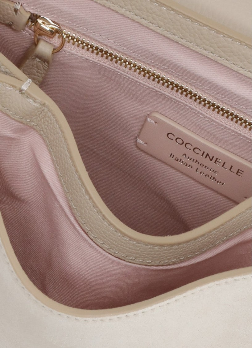 Coccinelle Medium Suede Leather Shoulder Bag With Gold-Tone Details