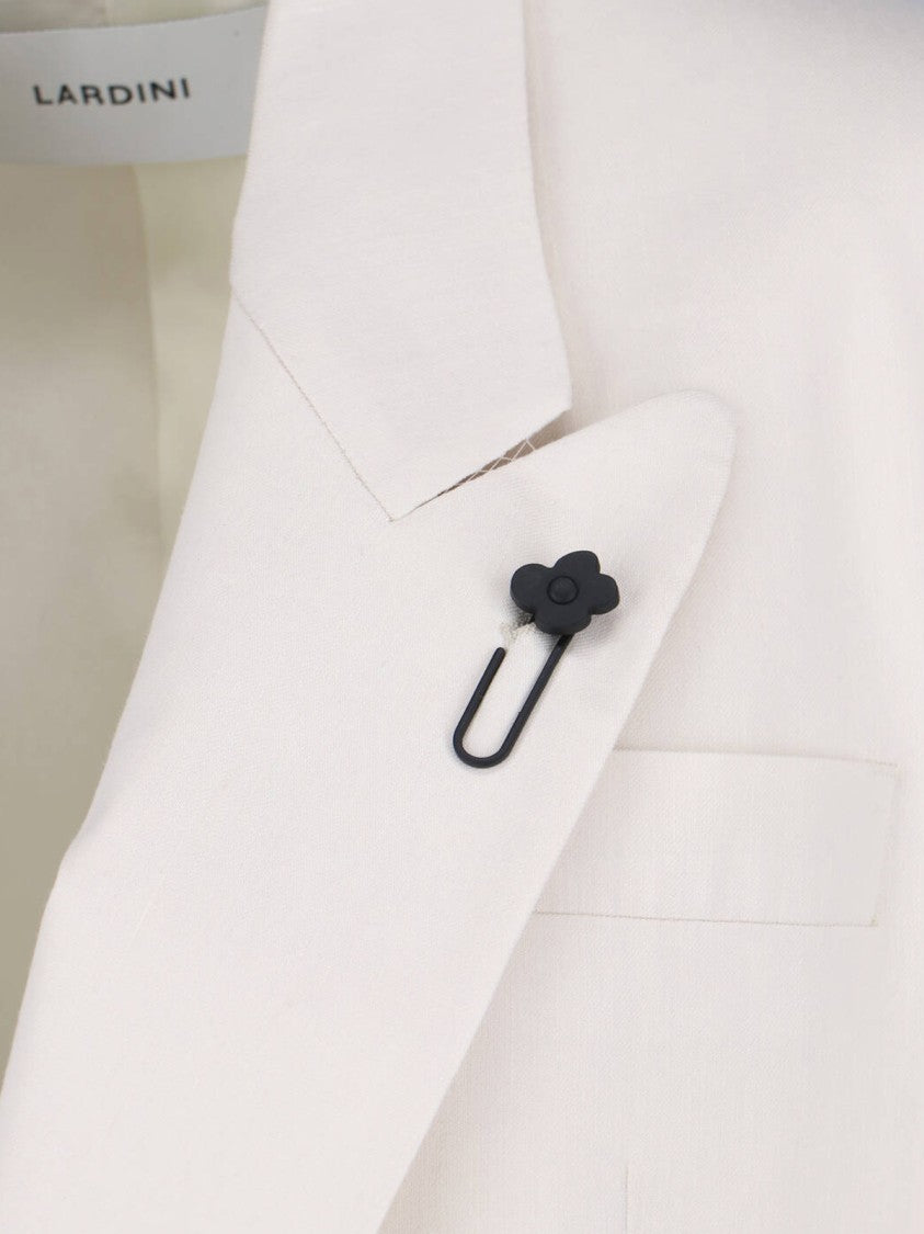 Lardini Cream Linen Blend Double Breasted Blazer