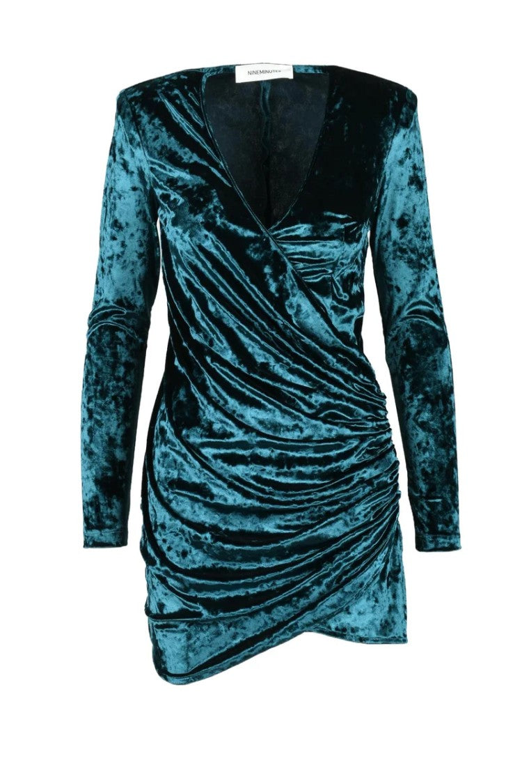 Nine Minutes Plush Velvet Mini Dress With V-Neckline