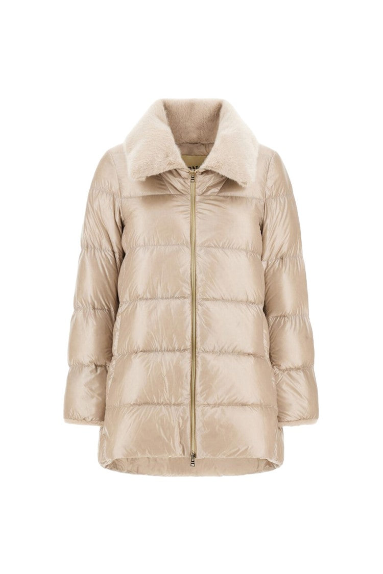 Herno Beige Polyamide Shearling-Collar Puffer Jacket