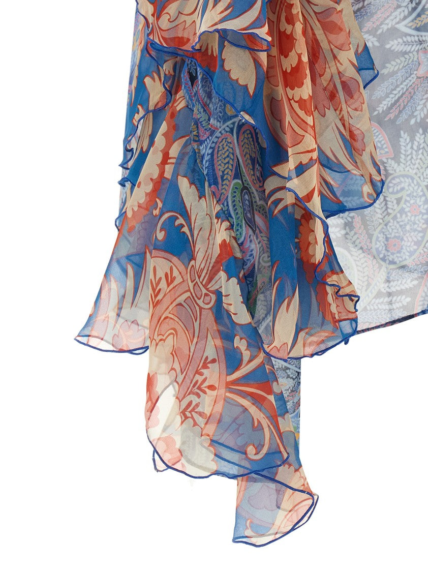 Etro Silk Chiffon Blouse With Asymmetric Ruffles And Floral Print